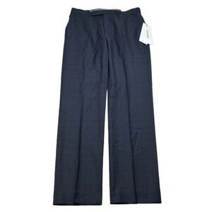 Calvin Klein Plaid Dress‎ Pants Mens 33x32 Navy Blue Slim Fit Stretch Wool NEW